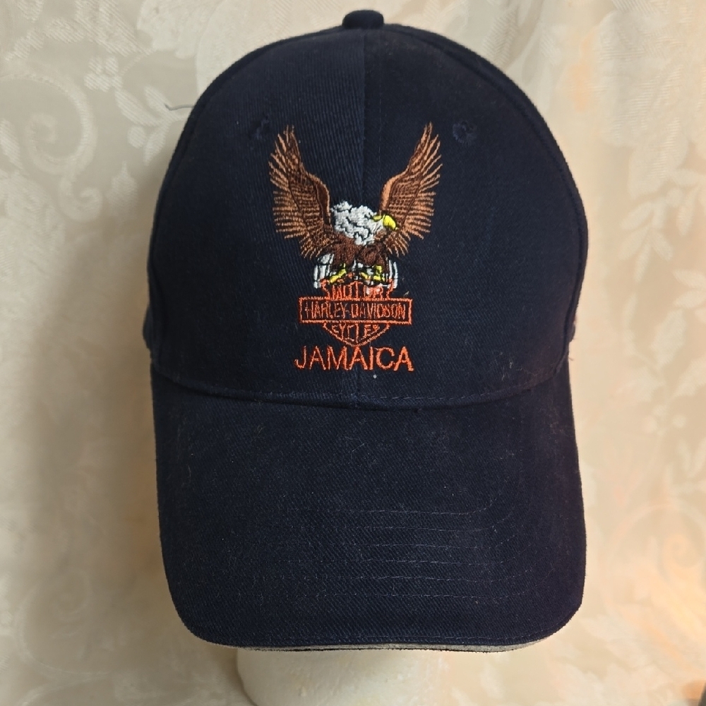 Harley-Davidson Jamaica Navy Blue Baseball Hat with Embroidered Eagle And Logo
